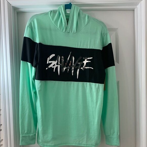 Mint Green Hoodie with 'Savage' Print - Picture 1 of 9